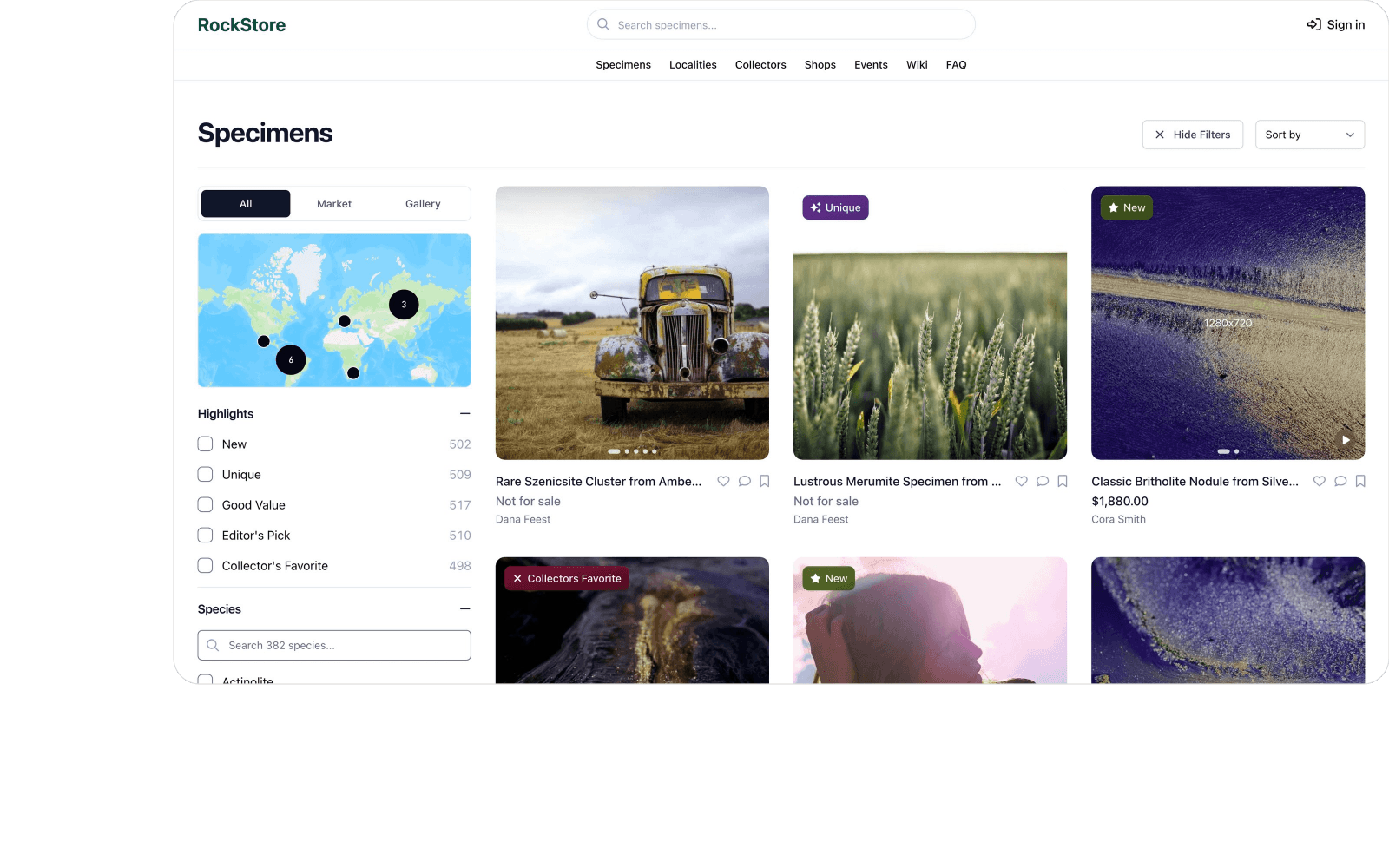 A social marketplace for rock & mineral collectors